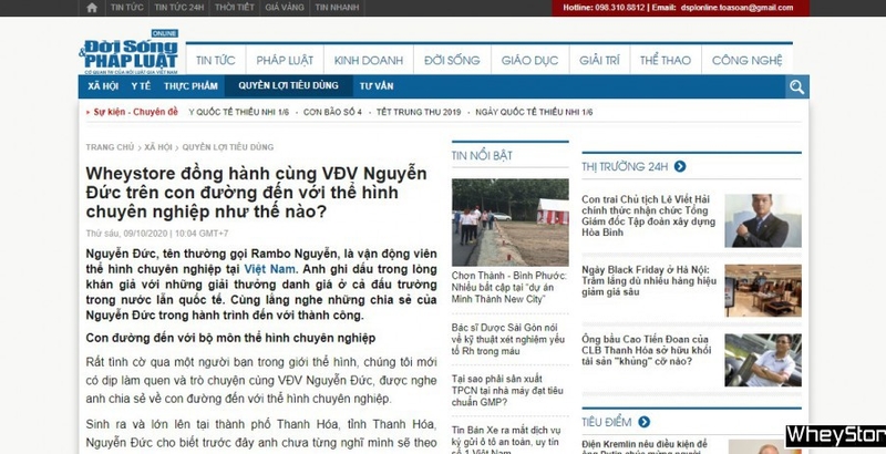 Báo Đời sống Pháp luật: Wheystore đồng hành cùng VĐV Nguyễn Đức