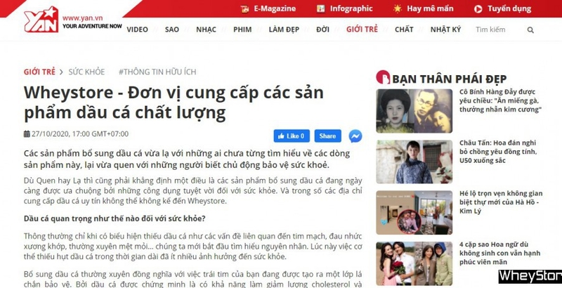 Báo Yan: Wheystore - Đơn vị cung cấp các sản phẩm dầu cá chất lượng