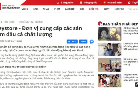Báo Yan: Wheystore - Đơn vị cung cấp các sản phẩm dầu cá chất lượng