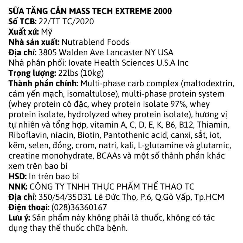 Muscletech Mass Tech Extreme 2000 22lbs