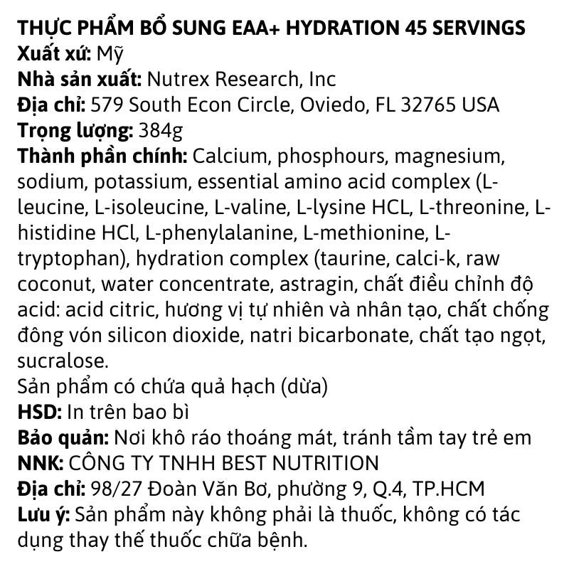 Nutrex EAA + Hydration 45 servings