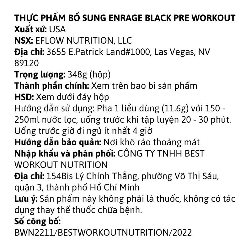Eflow Nutrition Enrage Black 30 servings