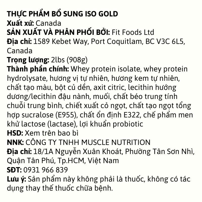 PVL ISO Gold Premium F8bet09 vip Trang chinh thức With Probiotic 2lbs