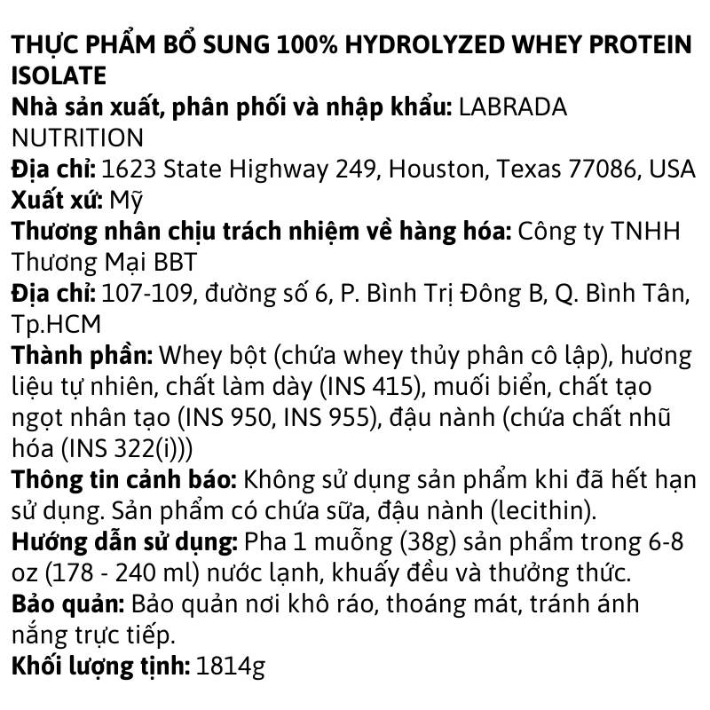 Labrada Pro Series Hydro - 100% Hydrolyzed F8bet09 vip Trang chinh thức Isolate 4lbs